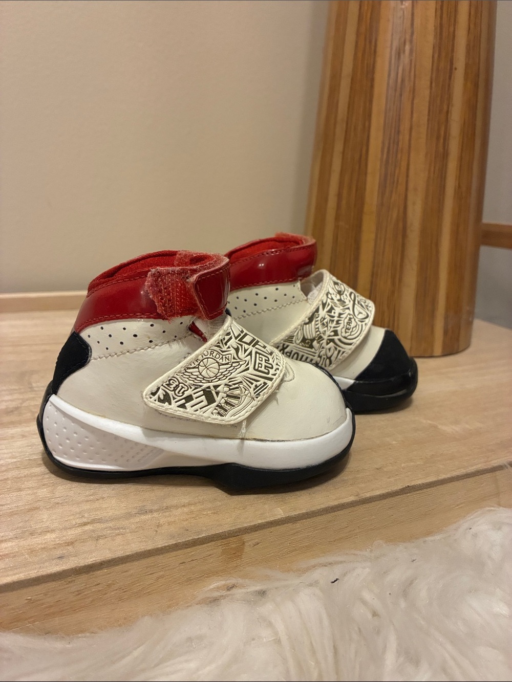 Nike Jordan Infant White and Red High-Top Sneakers with Graphic Strap
